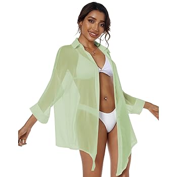 ZAFUL Women's Bikini Swimwear Cover Up Semi-Sheer V Neck